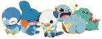  anger_vein biting blush creature crying fangs mudkip no_humans ntdevont open_mouth oshawott piplup pokemon pokemon_(creature) shell simple_background smile squirtle tail tears totodile 