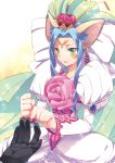  agarte_lindblum animal_ears aqua_eyes blue_hair blush cat_ears circlet crown dress earrings flower gloves green_eyes jewelry lipstick payot pink_rose puffy_sleeves rose short_hair smile tales_of_(series) tales_of_rebirth tiara veil white_dress yuru1031 