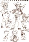  1girl 2boys aloe_(pokemon) apron axew big_hair dark_skin drilbur dusrhkqh formal gloves hat multiple_boys patrat pokemon pokemon_(creature) pokemon_(game) pokemon_bw shaga_(pokemon) short_hair shovel standing worktool yacon_(pokemon) young 