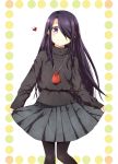  1girl belt black_hair hair_over_one_eye kouji_(campus_life) long_hair original pantyhose skirt solo sweater violet_eyes 