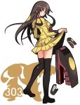  black_hair kageneko mawile monogatari_(series) objectification parody pokemon red_eyes senjougahara_hitagi skirt skirt_lift stapler thigh-highs thighhighs 