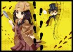  1girl chibi chitanda_eru coat cosplay detective footprints hat hyouka kimi_ni_matsuwaru_mystery ladder magnifying_glass necktie oreki_houtarou uminekoritorubasuta-zu 