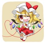  ascot blonde_hair chibi fang flandre_scarlet hat hat_ribbon heart open_mouth puffy_sleeves red_eyes ribbon short_hair short_sleeves solo touhou wings wink yukine 