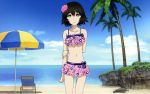  beach bikini black_hair green_eyes shiina_mayuri short_hair steins;gate swimsuit tree umbrella 