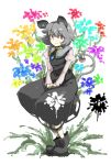  1girl animal animal_ears basket boots capelet flower grey_hair harusame_(unmei_no_ikasumi) jewelry long_sleeves mouse mouse_ears mouse_tail nazrin pendant puffy_sleeves red_eyes short_hair smile solo tail touhou 