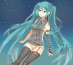  arm_warmers hatsune_miku long_hair looking_at_viewer necktie nikopo solo striped thigh-highs thigh_strap thighhighs twintails very_long_hair vocaloid 