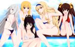  adjusting_hair ass barefoot bikini black_bikini black_hair blonde_hair blue_bikini blue_eyes blush breast_hold breasts brown_hair cake_(nico_seiga) cecilia_alcott cecilia_orcott charlotte_dunois cleavage crossed_arms fang_lingyin feet from_behind green_eyes hair_ribbon hairband highres huang_lingyin infinite_stratos large_breasts laura_bodewig leg_up legs long_hair long_legs looking_at_viewer looking_back multiple_girls no_eyepatch open_mouth ponytail red_bikini ribbon shinonono_houki silver_hair sitting smile soles string_bikini swimsuit swimsuit thighs toes twintails white_bikini yellow_bikini yellow_eyes 