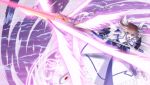  blue_eyes brown_hair bullet cartridge h-new highres holding lyrical_nanoha magical_girl mahou_shoujo_lyrical_nanoha open_mouth polearm raising_heart solo spear takamachi_nanoha twintails weapon wings 