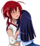  aoki_reika blue_hair blush commentary_request elbow_pads gym_uniform hino_akane hug licking long_hair multiple_girls open_mouth ponytail precure red_eyes red_hair redhead short_hair smile smile_precure! suzushiro_yukari sweat tongue yuri 