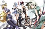  6+girls animal_ears back blonde_hair blue_eyes blue_hair braid breasts card checkered checkered_floor closed_eyes crossed_legs dousing_rod dowsing_rod dress fox_ears fox_tail garter_straps gloves green_eyes green_hair hairband hat hat_ribbon highres holding izayoi_sakuya katana konpaku_youmu konpaku_youmu_(ghost) legs_crossed maid_headdress mouse_ears multiple_girls multiple_tails nagae_iku nazrin playing_card ribbon rod_of_remorse sheath shikieiki_yamaxanadu short_hair silver_hair sitting skirt sword tail thighhighs touhou twin_braids wakanita weapon yakumo_ran yellow_eyes 