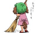  broom child dog_ears from_behind green_hair kasodani_kyouko onikobe_rin sandals short_hair simple_background sweeping tail touhou 