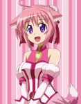  ahoge animal_ears bare_shoulders dog_days dog_ears dog_tail hair_ribbon millhiore_f_biscotti pink_hair purple_eyes ribbon solo tail violet_eyes 