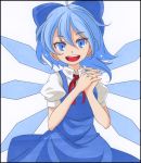  ahoge blue_eyes blue_hair bow cirno hair_bow ice ice_wings marker_(medium) open_mouth puffy_sleeves s-syogo shikishi short_hair short_sleeves solo touhou traditional_media wings 