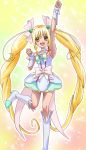  arm_up blonde_hair boots choker cure_echo haruyama heart long_hair precure precure_all_stars_new_stage:_mirai_no_tomodachi sakagami_ayumi solo twintails yellow_eyes 