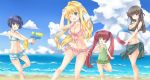  air bad_id ball beach beachball bikini black_hair blonde_hair blue_eyes blue_hair brown_eyes casual_one-piece_swimsuit cloud clouds green_eyes kamio_misuzu kirishima_kano long_hair michiru_(air) multiple_girls one-piece_swimsuit red_eyes red_hair ribbon sarong satou_aoi short_hair shorts swimsuit tohno_minagi toono_minagi twintails water_gun 