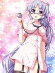  :d akashio_(loli_ace) black_legwear blush breasts garter_straps glasses grey_eyes hat heart long_hair looking_at_viewer no_panties nurse nurse_cap open_mouth silver_eyes silver_hair smile solo stethoscope thigh-highs thighhighs touhou very_long_hair yagokoro_eirin 