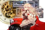  1girl ass blonde_hair car dress garnet gears hat headwear_removed long_hair motor_vehicle pantyhose photo_(object) solo touhou vehicle yakumo_yukari yellow_eyes 