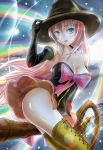 bare_shoulders blue_eyes boots breasts elbow_gloves gloves hat headset highres jewelry lens_flare long_hair megurine_luka mura_chidori pendant pink_hair project_diva project_diva_2nd rainbow solo thigh-highs thigh_boots thighhighs vocaloid witch_hat yellow_legwear 
