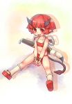  calligraphy_brush child demon_tail demon_wings flat_chest fundoshi horns looking_at_viewer navel original paintbrush personification pointy_ears red_eyes red_hair redhead sandals sankuma short_hair smile solo tail wings 