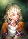  arm_warmers blonde_hair bust detached_sleeves green_eyes lips matsuda_(matsukichi) mizuhashi_parsee pointy_ears puffy_sleeves realistic short_hair short_sleeves smile solo touhou 