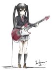  black_hair guitar highres instrument k-on! kem_kem long_hair nakano_azusa ribbon school_uniform skirt solo twintails white_background 