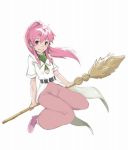  arche_klein blush broom broom_riding earrings jewelry long_hair pink_eyes pink_hair ponytail smile solo tales_of_(series) tales_of_phantasia turnnail white_background 