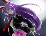  animal_ears blazer bunny_ears dress_shirt finger_gun lavender_hair long_hair necktie rabbit_ears red_eyes reisen_udongein_inaba shirt skirt solo touhou unya 