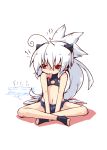  animal_ears barefoot black_bra blush bra cat_ears ear_piercing flat_chest food ice_cream indian_style long_hair midriff navel original piercing pointy_ears red_eyes reku shiroko_(reku) shorts silver_hair sitting smile solo toeless_socks underwear very_long_hair 