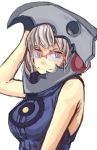  bare_shoulders bespectacled breasts dress elizabeth_(persona) glasses highres large_breasts over-rim_glasses pan!ies persona persona_3 persona_4:_the_ultimate_in_mayonaka_arena red-framed_glasses semi-rimless_glasses short_hair sleeveless smile solo thanatos white_hair yellow_eyes 