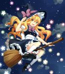  blonde_hair broom broom_riding cloud clouds dress hat highres jenevan kirisame_marisa long_hair mary_janes shoes solo star touhou witch_hat yellow_eyes 