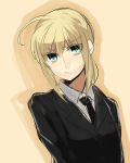  ahoge blonde_hair fate/zero fate_(series) formal green_eyes hid009 necktie pant_suit payot ponytail rough saber solo suit 