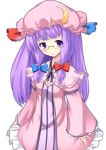  bespectacled bow crescent glasses hair_bow hat long_sleeves patchouli_knowledge purple_eyes purple_hair snow_(gi66gotyo) solo touhou violet_eyes white_background wide_sleeves 