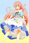  absurdres dress dress_lift fairy fairy_(jintai) green_eyes highres jinrui_wa_suitai_shimashita legs long_hair nyantype official_art open_mouth pink_hair very_long_hair watashi_(jintai) 