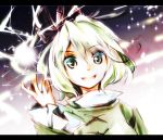  1girl green_eyes green_hair hat makuwauri short_hair soga_no_tojiko solo spark tate_eboshi touhou wavy_hair 