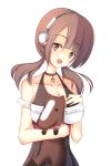  :d bare_shoulders blush breasts brown_eyes brown_hair choker cleavage head_tilt headphones heart looking_at_viewer okita_sawa open_mouth shirotaso0818 short_twintails smile solo stuffed_animal stuffed_toy tari_tari twintails white_background 