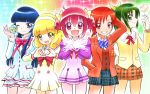  5girls aoki_reika baseball bowtie cosplay creator_connection fairy_tone futari_wa_precure futari_wa_precure_splash_star heart heart_hands heartcatch_precure! hino_akane hoshizora_miyuki kise_yayoi midorikawa_nao multiple_girls precure school_uniform smile_precure! striped striped_bowtie suite_precure yes!_precure_5 