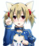  alternate_costume animal_ears blonde_hair blush bust cat_ears face hair_bobbles hair_ornament kirito_(tundereyuina) looking_at_viewer open_mouth paw_pose red_eyes short_twintails silica silica_(sao-alo) solo sword_art_online tundereyuina twintails white_background 