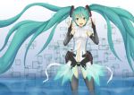  aqua_eyes aqua_hair bad_id bridal_gauntlets hatsune_miku hatsune_miku_(append) long_hair miku_append navel smile solo twintails very_long_hair vocaloid vocaloid_append wading willgoon 