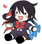  :d black_hair blush bow chibi heart houjuu_nue open_mouth shoes short_hair simple_background smile solid_circle_eyes solo stuffed_toy suzume_miku touhou white_background wings 