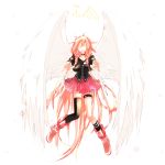  braid character_name choker closed_eyes eyes_closed highres ia_(vocaloid) long_hair mismatched_legwear open_mouth pink_hair shirotsugu skirt solo thigh-highs thighhighs twin_braids very_long_hair vocaloid white_background white_wings wings 