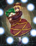  blonde_hair blush brown_eyes bucket green_eyes green_hair hair_bobbles hair_ornament in_bucket in_container kisume kurodani_yamame long_sleeves multiple_girls open_mouth ponytail puffy_sleeves short_hair smile spider_web touhou twintails yui_(soranohako) 
