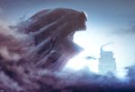  /ghibli building cloud dust giant kaonashi monster nao_(1989gangsta) no_humans open_mouth sen_to_chihiro_no_kamikakushi sen_to_chihiro_to_kamikakushi smoke solo studio_ghibli sunset 