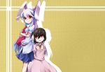  animal_ears arms_behind_back black_hair blouse breasts bunny_ears carrot crossed_arms inaba_tewi lavender_hair long_hair looking_at_viewer multiple_girls murachiki necktie rabbit_ears red_eyes reisen_udongein_inaba short_hair short_sleeves simple_backgound simple_background skirt smile touhou very_long_hair 