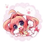  animal_ears bell bell_collar blue_eyes cat_ears cat_tail chibi collar cure_melody dress fangs gloves kemonomimi_mode long_hair looking_at_viewer melody_sinclair open_mouth paw_gloves paw_print paw_shoes pink_hair precure ribbon sitting smile solo suite_precure tail tail_ribbon usoneko yellow_dress yuukyuu_gensoukyoku 