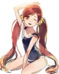  hanasaki_tsubomi heartcatch_precure! long_hair one-piece_swimsuit precure raafuru red_eyes red_hair redhead simple_background sketch solo swimsuit twintails white_background wink 
