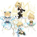  animal_ears barefoot blonde_hair blue_eyes bowl cat_ears closed_eyes eyes_closed headset instrument kagamine_len magical_girl male midriff multiple_persona navel parted_lips piano scarf shirotsugu solo submerged thigh-highs thighhighs vocaloid water 