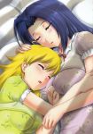  blonde_hair blue_hair breast_pillow breasts highres holding_head hoshii_miki idolmaster large_breasts miura_azusa multiple_girls open_mouth saliva sleeping 