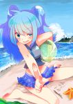  beach bikini bikini_skirt blue_eyes blue_hair hatsune_miku ocean starfish swimsuit tankini twintails vocaloid 