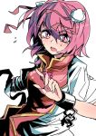  bandage bandages chain chains chinese_clothes cuffs double_bun flower ibaraki_kasen kan_(tyonn) open_mouth pink_eyes pink_hair puffy_sleeves rose short_hair short_sleeves solo sweat touhou 