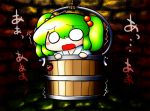  blush bucket green_hair hair_bobbles hair_ornament in_bucket in_container insect kisume ladybug open_mouth short_hair solo touhou translation_request trembling twintails yaise 
